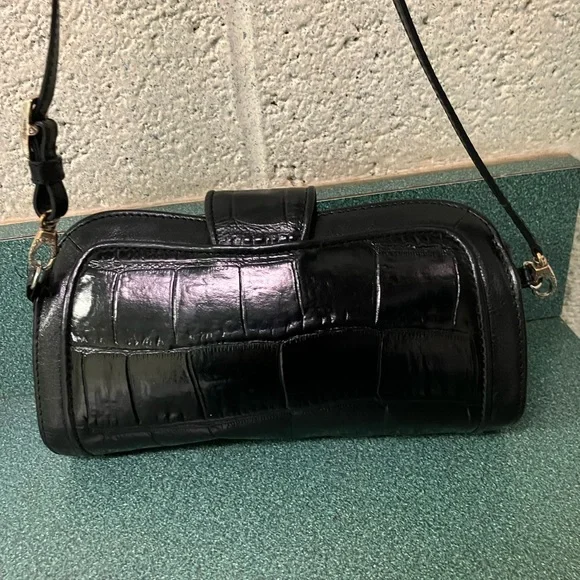 Brighton Crossbody Black Leather Bag Purse Croc Embossed Western Cowgirl Cottage - Picture 4 of 17